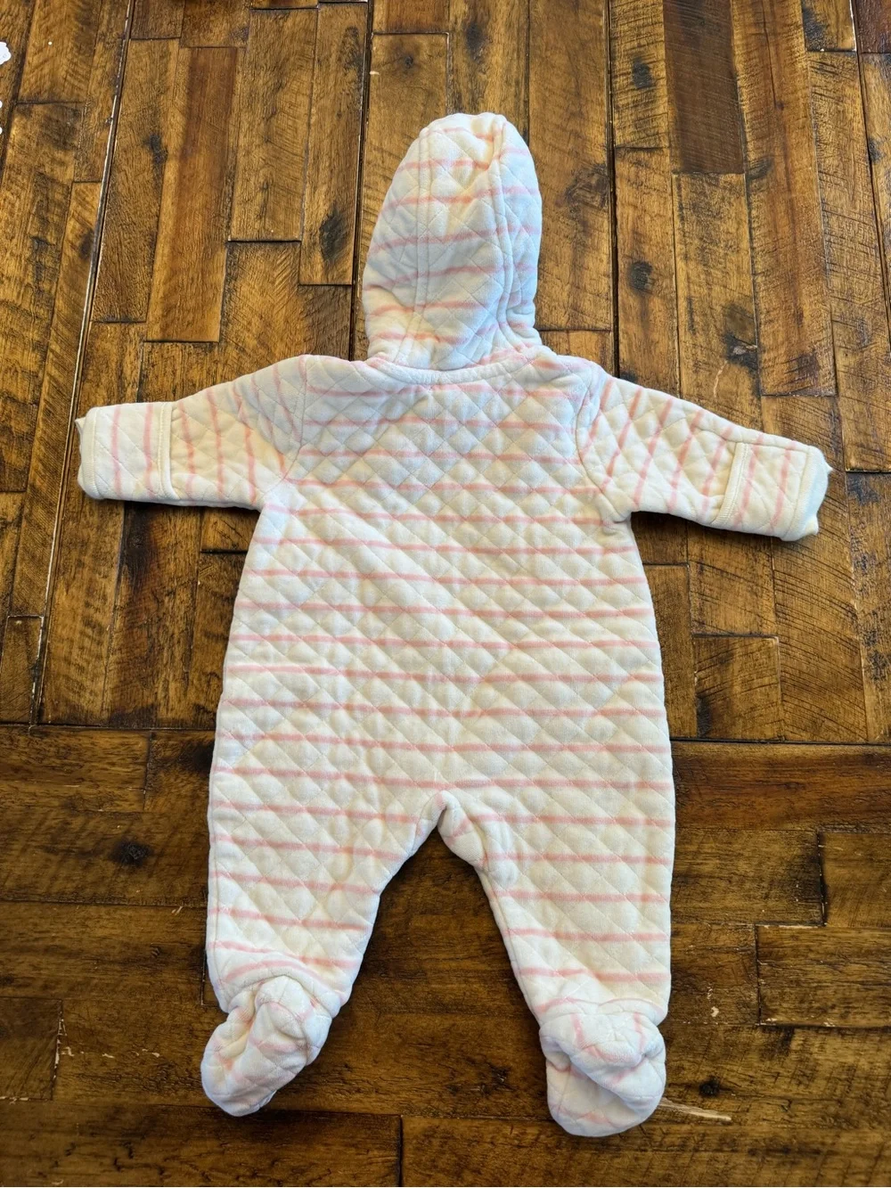 Nordstrom Baby Pink Striped Quilted Pramsuit Hooded Fleece Bunting 3M